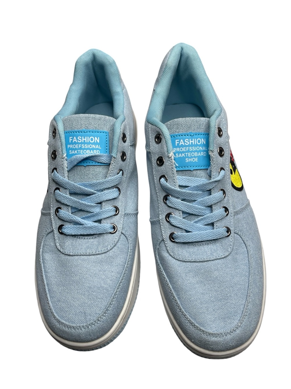 Light Blue Canvas Sneakers with Pac-Man Patch Fashion - Picture 3 of 8